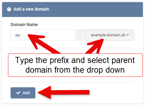 Enter Sub Domain and select Options