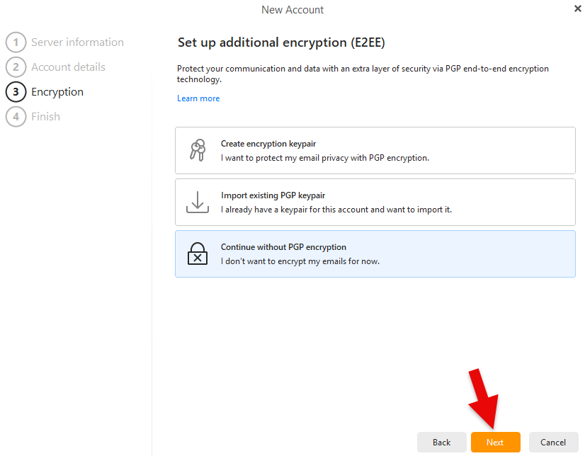 Continue without PGP encryption