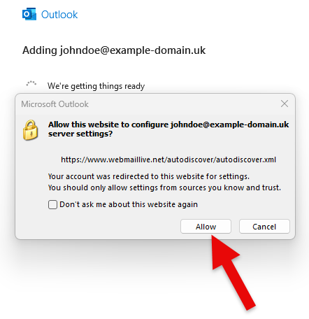 Accept the security certificate
